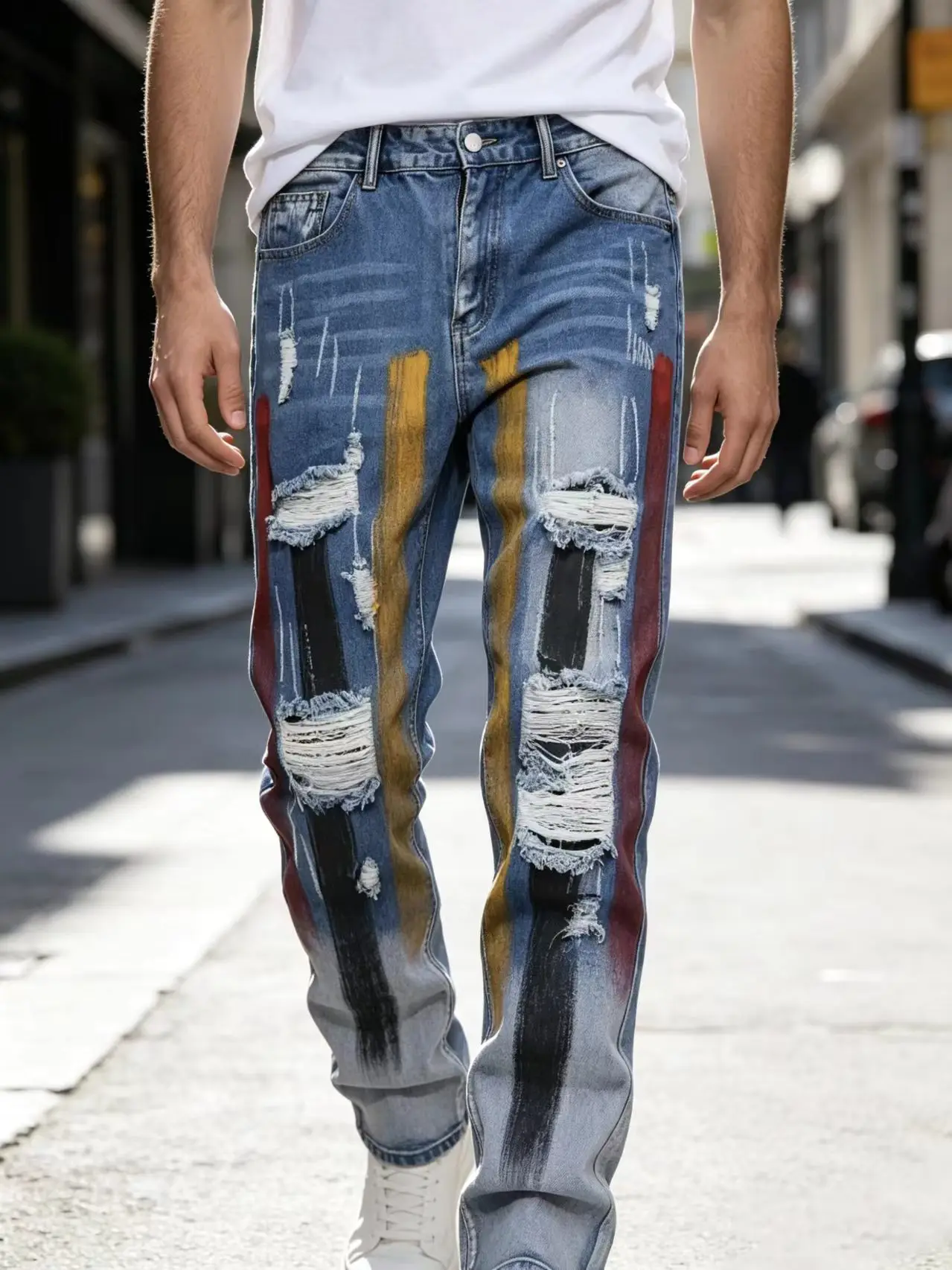Light Blue High-End Slim Fit Men's Jeans Paint Splatter Non-Stretch Casual Denim Pants for Small Footwear
Light Blue High-End Slim Fit Men's Jeans Paint Splatter Non-Stretch Casual Denim Pants for Small Footwear