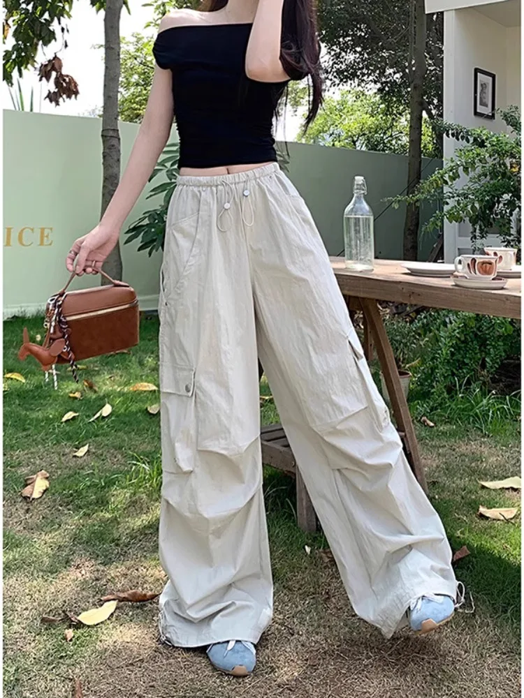 American Style Vintage High Waist Wide Leg Pants Women's Loose Casual Trousers Summer Long Pants Cuffed Pants in White Color
American Style Vintage High Waist Wide Leg Pants Women's Loose Casual Trousers Summer Long Pants Cuffed Pants in White Color