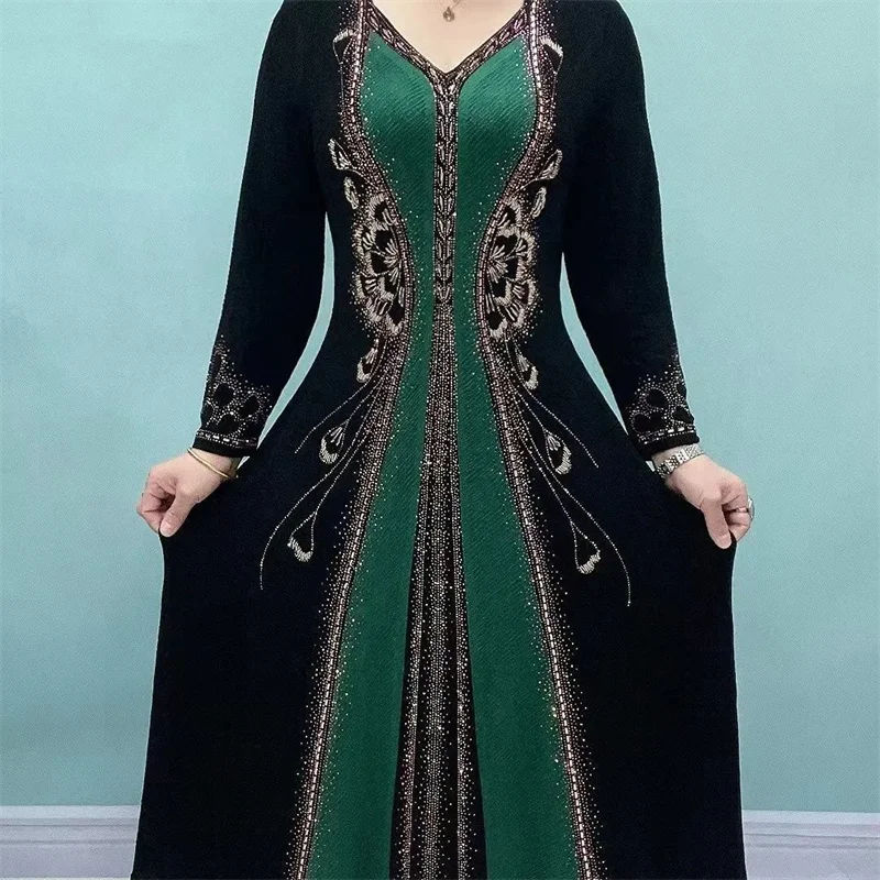 Fake Two Dresses For Women Hot Stamping Heavy Industry High-end Fashion Broad lady Long Dleeved Dress New 4XL Vestidos
Fake Two Dresses For Women Hot Stamping Heavy Industry High-end Fashion Broad lady Long Dleeved Dress New 4XL Vestidos 