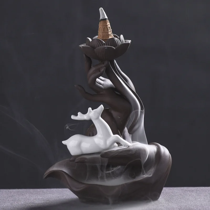 Purple Clay Lotus Buddha Hand Backflow Incense Burner Creative White Deer Buddha Hand Tower Incense Burner Home Craft Ornament
Purple Clay Lotus Buddha Hand Backflow Incense Burner Creative White Deer Buddha Hand Tower Incense Burner Home Craft Ornament
