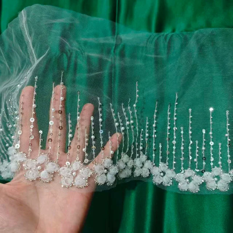 Newly Launched 23cm Wide Appliqué Beaded Lace with 3D Mesh Flowers and Wide Edge Net for Wedding Dresses and Cupcake Skirts
Newly Launched 23cm Wide Appliqué Beaded Lace with 3D Mesh Flowers and Wide Edge Net for Wedding Dresses and Cupcake Skirts