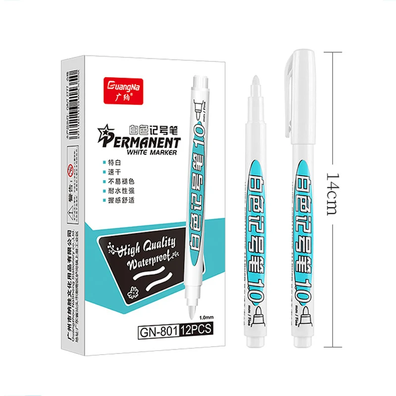 12Pcs Box White Permanent Marker Pen for Fabric Wood Leather Alcohol-Based Oily Waterproof Graffiti Gel Pen for Tire Painting
12Pcs Box White Permanent Marker Pen for Fabric Wood Leather Alcohol-Based Oily Waterproof Graffiti Gel Pen for Tire Painting