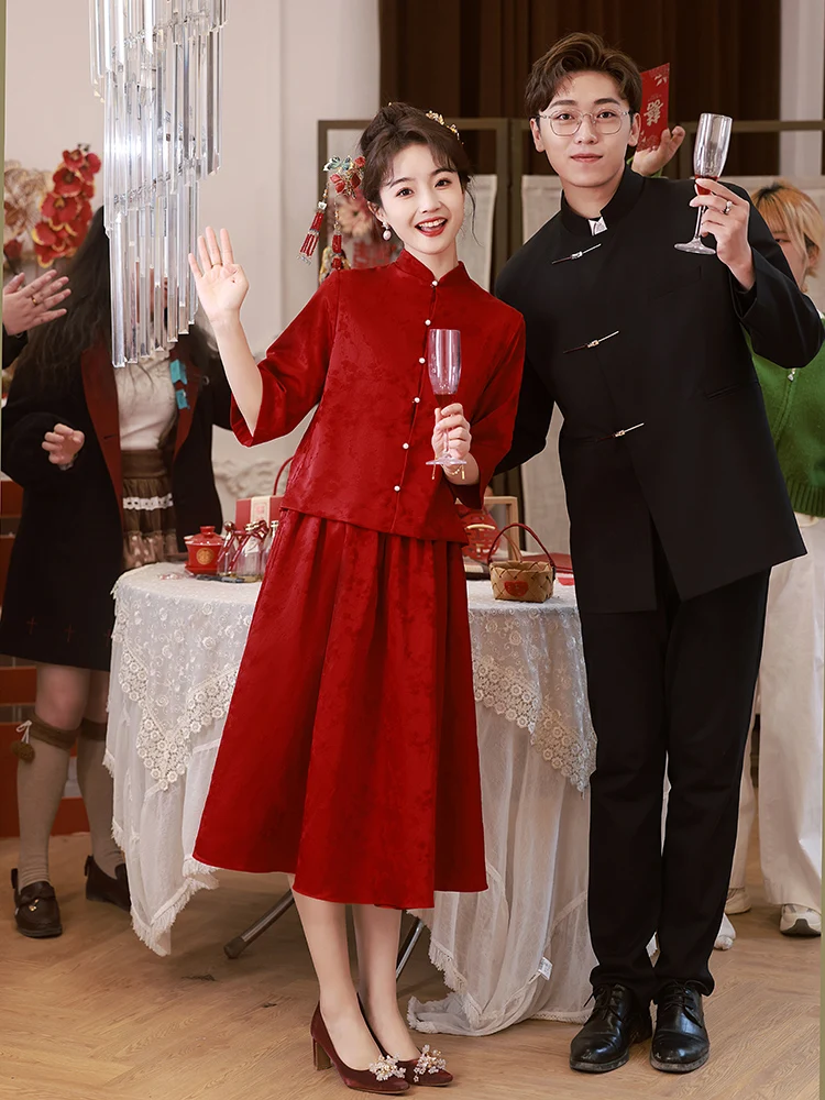 Maternity Wedding Dress Red Qipao High Waist A-Line Skirt Pearl Embellished Maternity Celebration Ceremony Bridal Gown
Maternity Wedding Dress Red Qipao High Waist A-Line Skirt Pearl Embellished Maternity Celebration Ceremony Bridal Gown