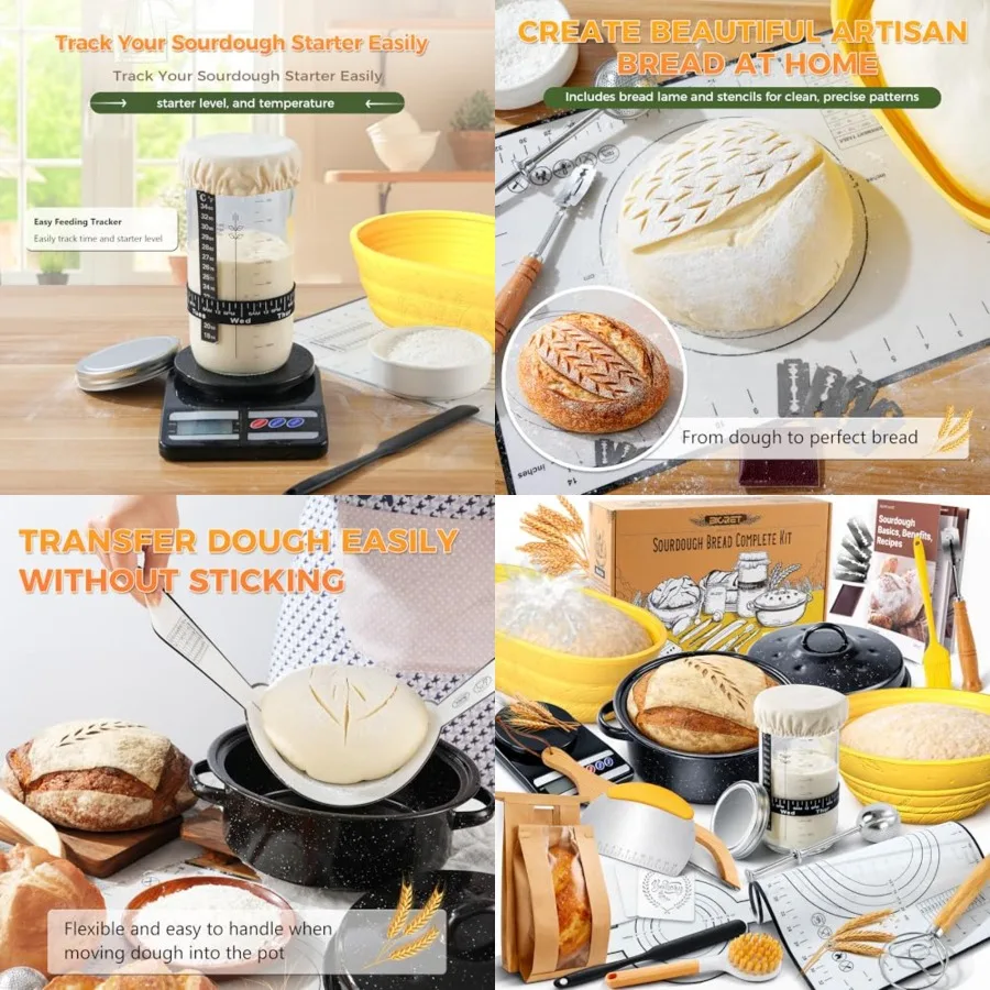 Sourdough Starter Kit for Beginners, 34 oz Starter Jar with Scale Marking, 2 Silicone Proofing Baskets, Complete Bread Baking K
Sourdough Starter Kit for Beginners, 34 oz Starter Jar with Scale Marking, 2 Silicone Proofing Baskets, Complete Bread Baking K