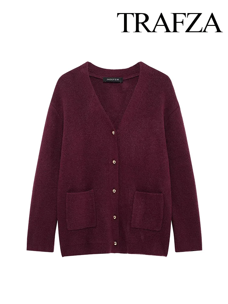 TRAFZA Women Spring Fashion Sweaters Wine Red V-Neck Long Sleeves Pockets Single Breasted Cardigan Female Casual Knitted Tops
TRAFZA Women Spring Fashion Sweaters Wine Red V-Neck Long Sleeves Pockets Single Breasted Cardigan Female Casual Knitted Tops