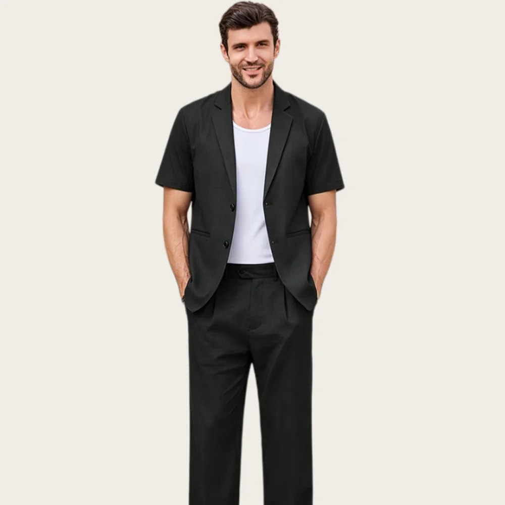 Black Linen Suits for Men with Notched Lapel Single Breasted Short Sleeve Business Outfit Caual Wedding Party Tuxedo Customized
Black Linen Suits for Men with Notched Lapel Single Breasted Short Sleeve Business Outfit Caual Wedding Party Tuxedo Customized