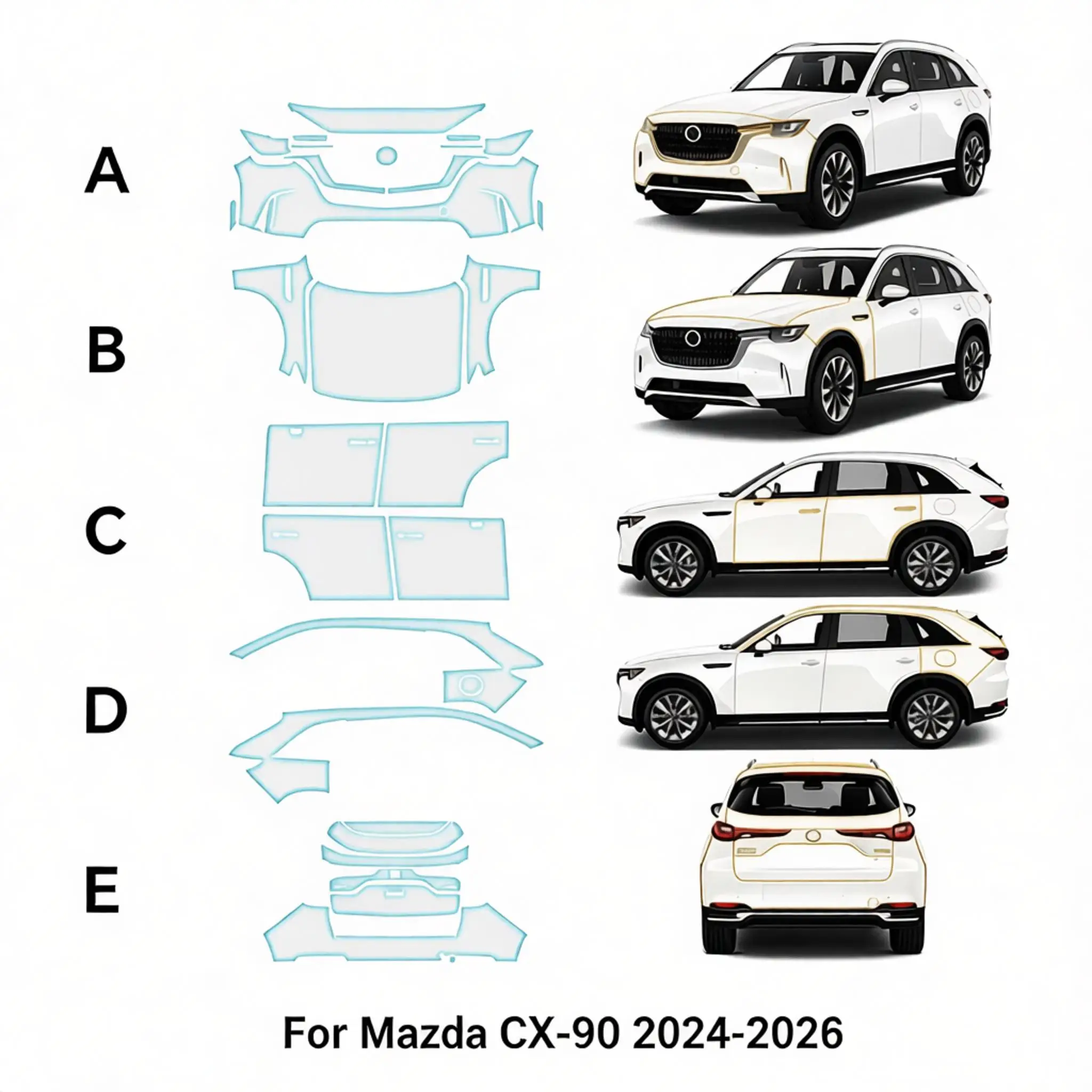 For Mazda CX-90 2024-2026 TPU Bumper Paint Protection Film Self-Healing Clear Bra Pre-cut PPF Car Body Anti-Scratch Resistant
For Mazda CX-90 2024-2026 TPU Bumper Paint Protection Film Self-Healing Clear Bra Pre-cut PPF Car Body Anti-Scratch Resistant