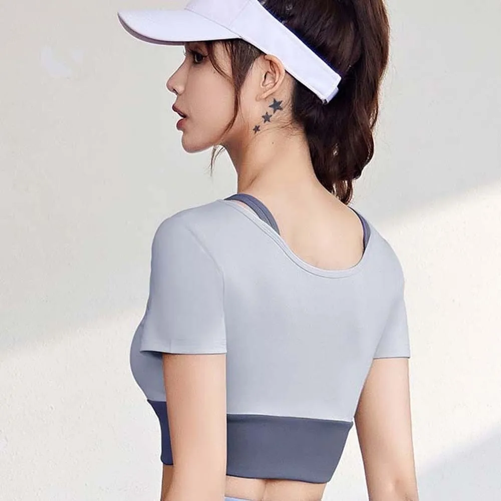 Combined in One Sports Top with Bra Breathable Tight Fitness Short-Sleeved Contrast Color Thickened Yoga T-shirt Badminton
Combined in One Sports Top with Bra Breathable Tight Fitness Short-Sleeved Contrast Color Thickened Yoga T-shirt Badminton