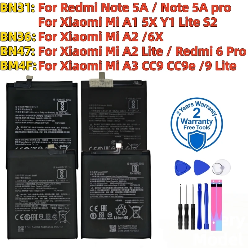 100%New High quality BN31 BN36 BN47 BM4F For Xiaomi Mi A3 A1 A2 Y1 9 Lite 5X 6X S2 CC9 CC9e Redmi Note 5A Pro 6 Pro Batteries
100%New High quality BN31 BN36 BN47 BM4F For Xiaomi Mi A3 A1 A2 Y1 9 Lite 5X 6X S2 CC9 CC9e Redmi Note 5A Pro 6 Pro Batteries