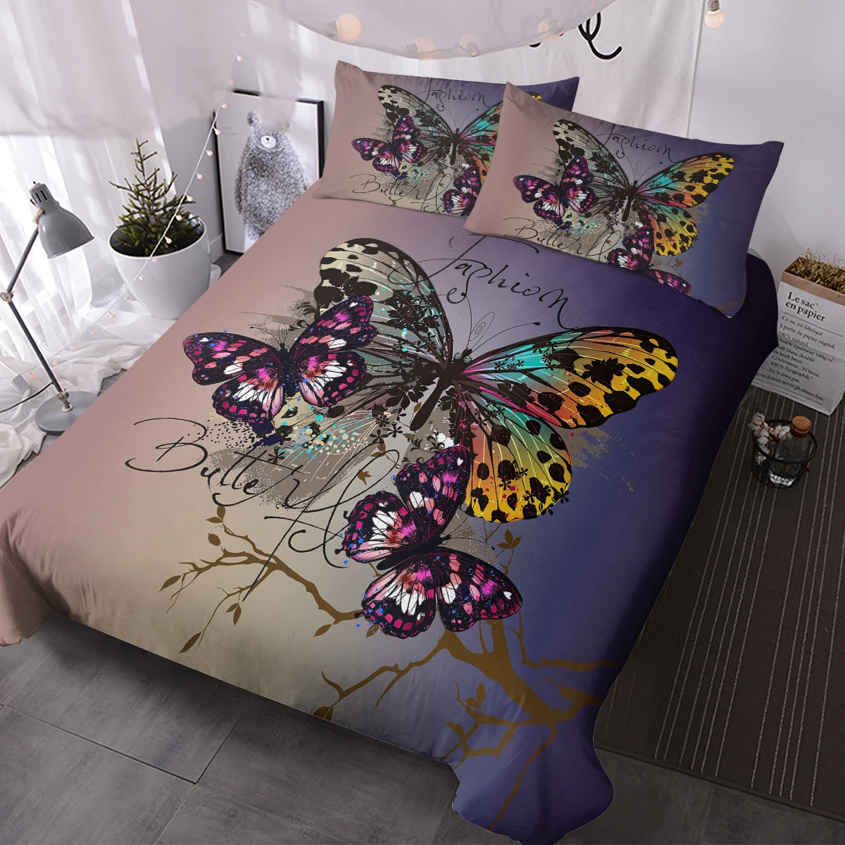 Boho Butterfly Duvet Cover Vintage Bedding Sets 3 Piece Colorful Butterfly and Branch Print Bedspreads
Boho Butterfly Duvet Cover Vintage Bedding Sets 3 Piece Colorful Butterfly and Branch Print Bedspreads