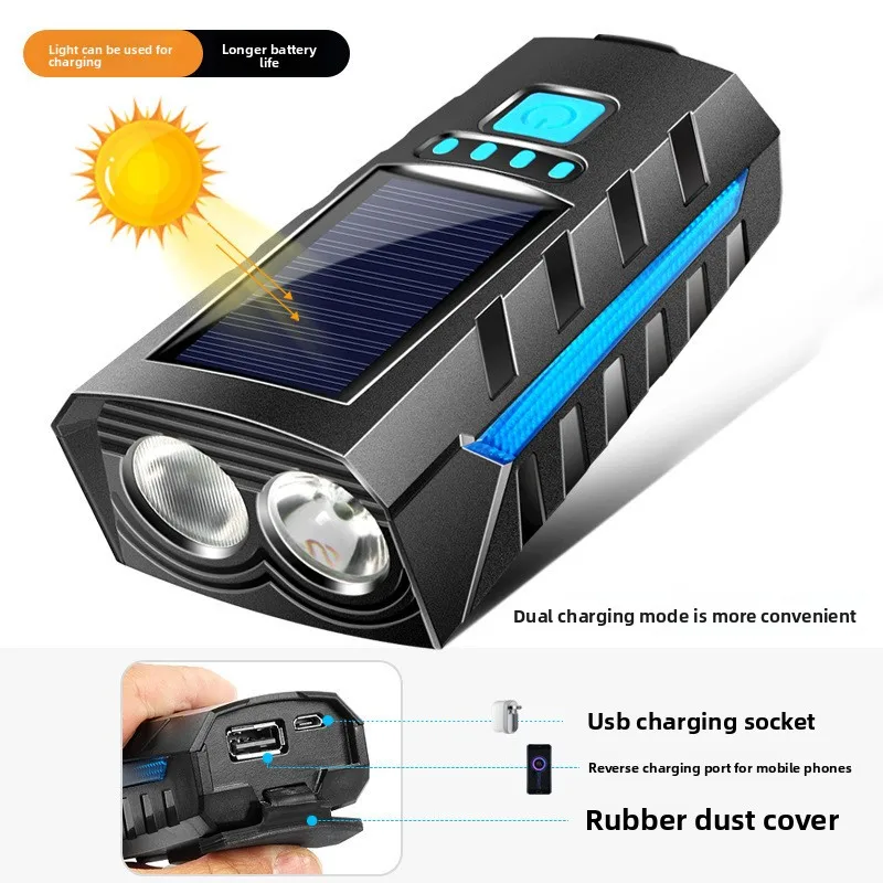 Solar & USB Dual Rechargeable MTB Headlight with Horn & Red Side Light
Solar & USB Dual Rechargeable MTB Headlight with Horn & Red Side Light