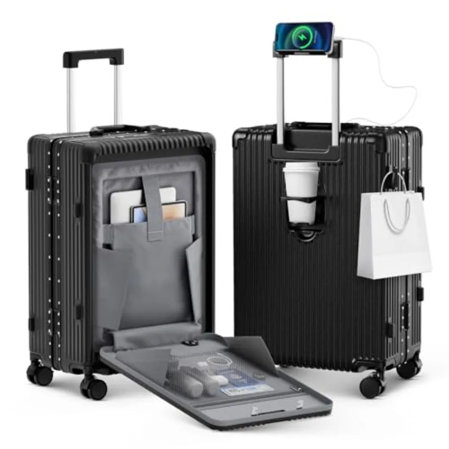 20 Inch Carry On Luggage Airline Approved, PC Hardshell Suitcase with Front Pocket, USB Charging Ports, Zipperless Aluminum Fra
20 Inch Carry On Luggage Airline Approved, PC Hardshell Suitcase with Front Pocket, USB Charging Ports, Zipperless Aluminum Fra