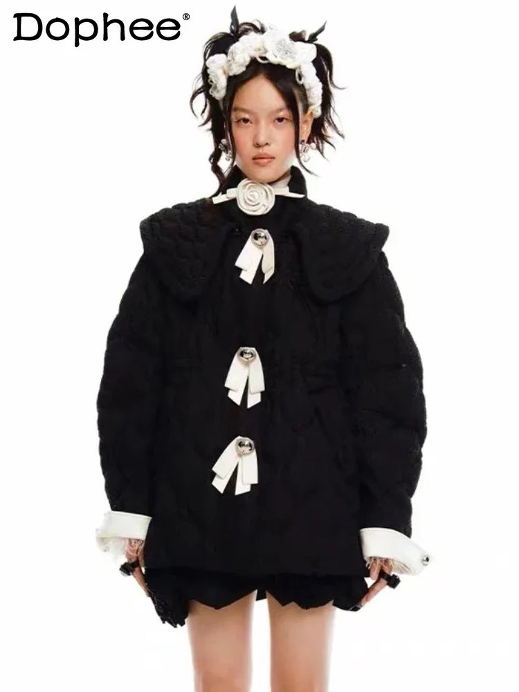 Bowknot Elegant Warm Short Cotton Coat Women 2023 Autumn Winter New Stand Collar Black White Contrast Color Warm Parkas Female
Bowknot Elegant Warm Short Cotton Coat Women 2023 Autumn Winter New Stand Collar Black White Contrast Color Warm Parkas Female