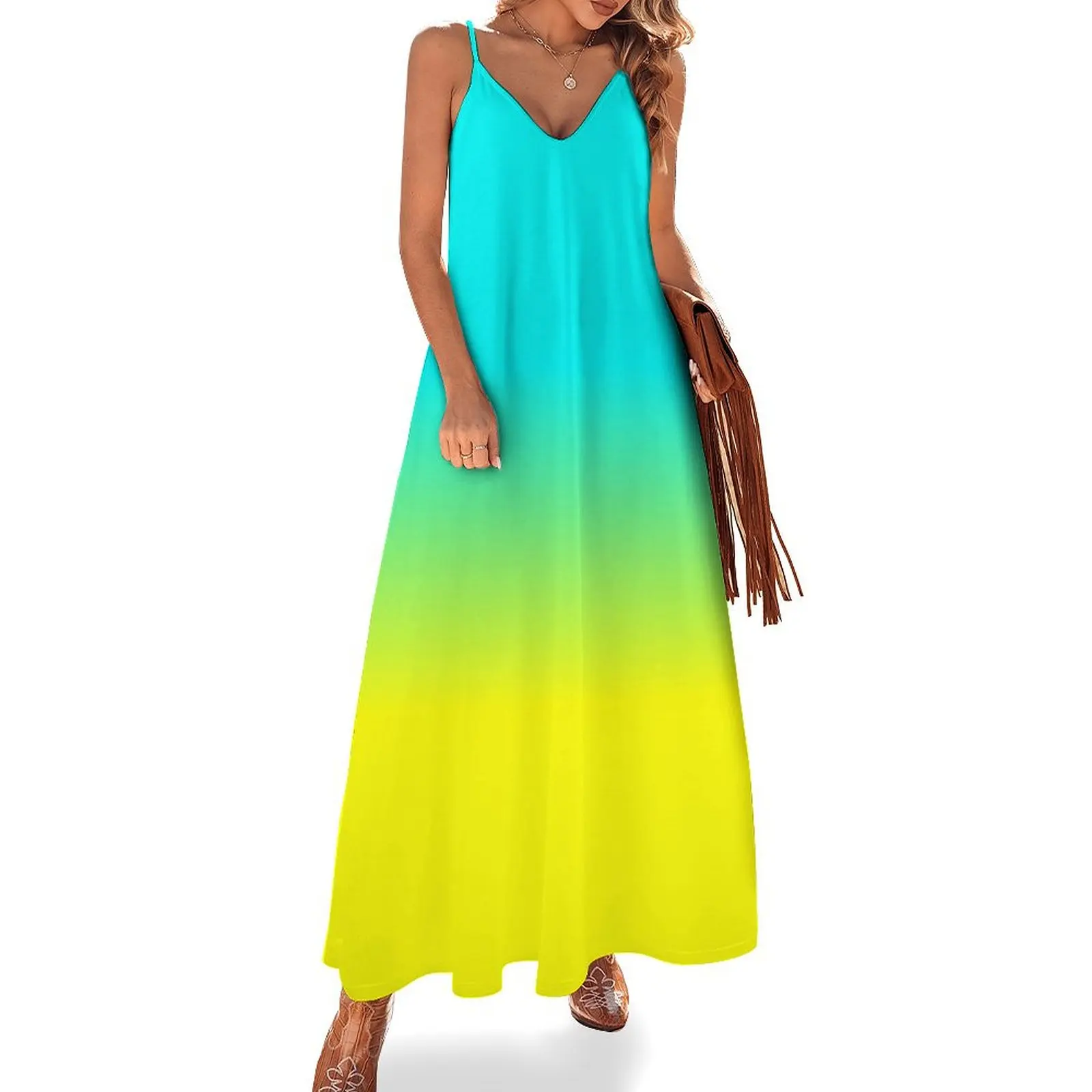 Neon Aqua and Neon Yellow Ombré Shade Color Fade Sleeveless Dress summer dress evening dress ladies
Neon Aqua and Neon Yellow Ombré Shade Color Fade Sleeveless Dress summer dress evening dress ladies