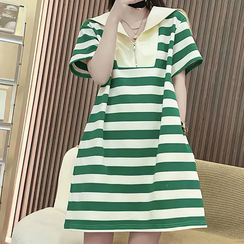 Trend Fashion Zipper Spliced Sailor Collar Dresses Summer Women's Clothing Casual Straight Striped Printed Dresses Female Z150
Trend Fashion Zipper Spliced Sailor Collar Dresses Summer Women's Clothing Casual Straight Striped Printed Dresses Female Z150