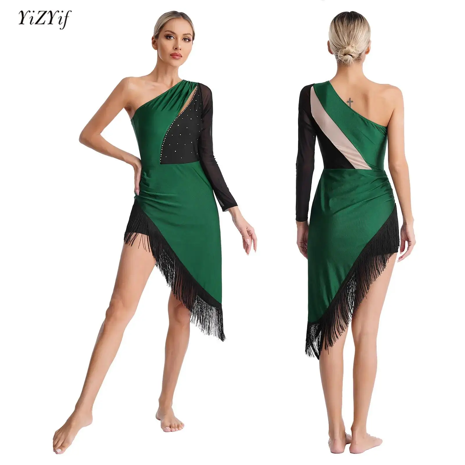 Womens Tassel Latin Dance Dress Salsa Tango Ballroom Dancing Outfit Shiny Rhinestones One Shoulder Fringe Dress with Shorts Set
Womens Tassel Latin Dance Dress Salsa Tango Ballroom Dancing Outfit Shiny Rhinestones One Shoulder Fringe Dress with Shorts Set