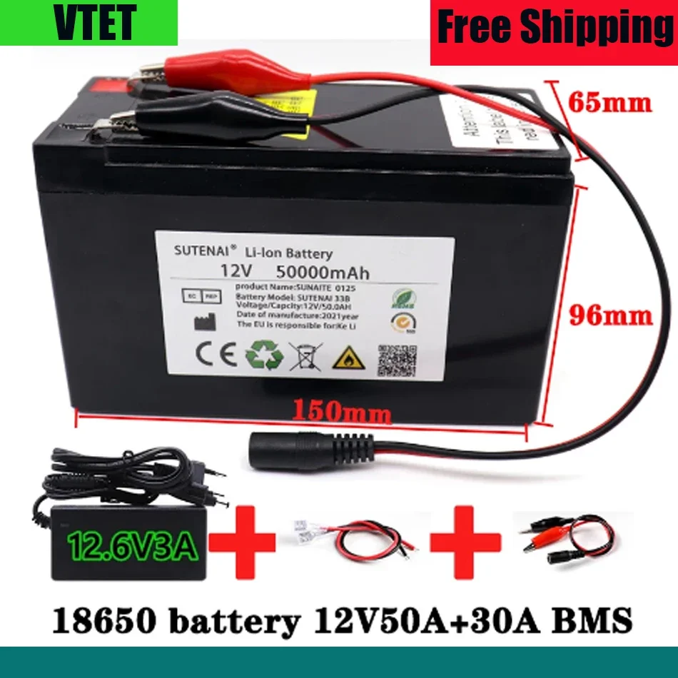 New 12V 50000mAh 3S7P 18650 Lithium Battery Contains 50Ah Current BMS Suitable for Standard 12V Voltage Equipment+12V3Acharger
New 12V 50000mAh 3S7P 18650 Lithium Battery Contains 50Ah Current BMS Suitable for Standard 12V Voltage Equipment+12V3Acharger