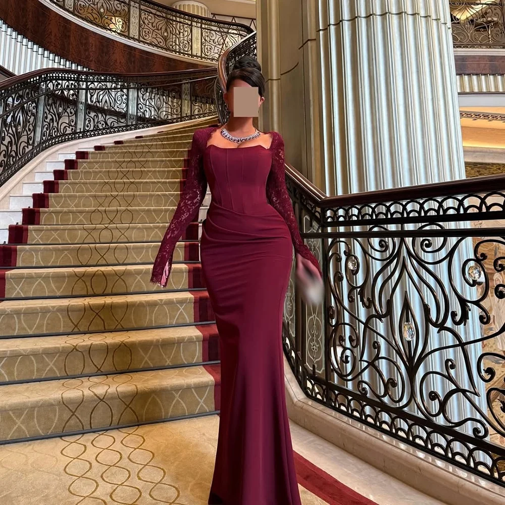 Customized Tight Fitting Straight Prom Dresses Floor-Length Square Collar Full Sleeve Lace Evening Dresses Sexy Backless
Customized Tight Fitting Straight Prom Dresses Floor-Length Square Collar Full Sleeve Lace Evening Dresses Sexy Backless