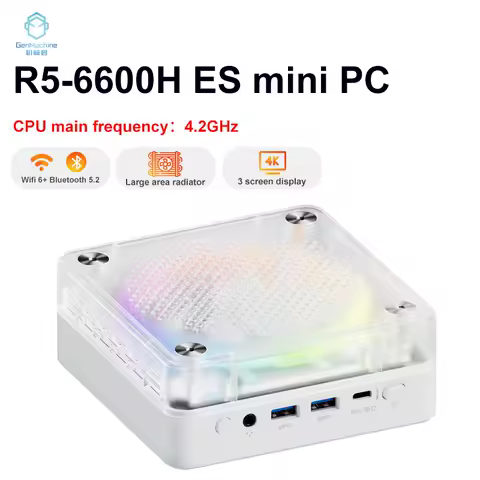 Genmachine AMD R5 6600H ES 미니 PC, 윈도우 11 와이파이 6 게임용 PC, DDR5 4800MHz, 4.2GHz CPU, M.2 SSD 디스플레이 컴퓨터 지지대, 4K, 신제품