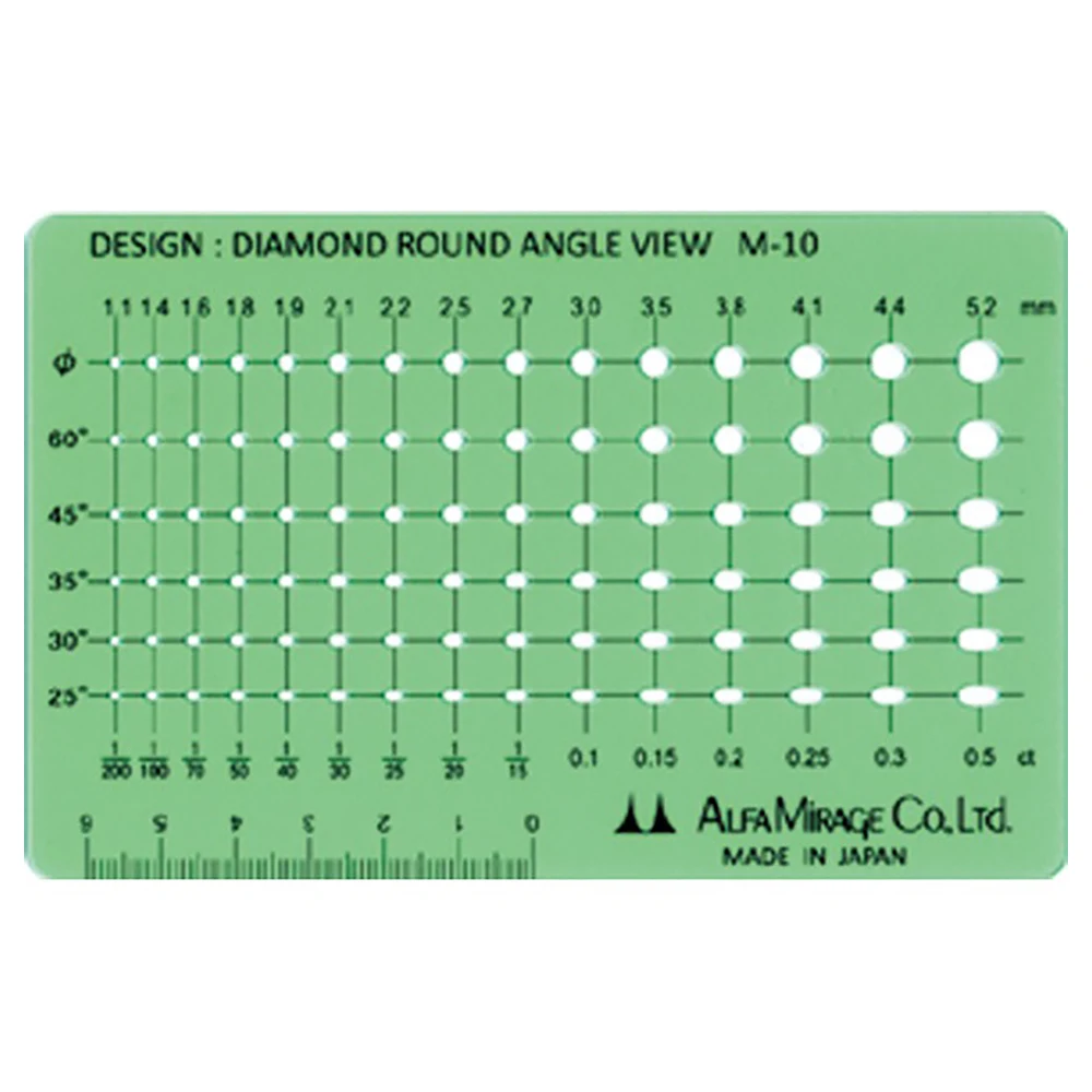 Alfa Mirage M-10 Round Brilliant Diamond Angle View Template 5 Sizes 0.05-0.5CT Jewelry Gem Side Drafting Stencil
Alfa Mirage M-10 Round Brilliant Diamond Angle View Template 5 Sizes 0.05-0.5CT Jewelry Gem Side Drafting Stencil