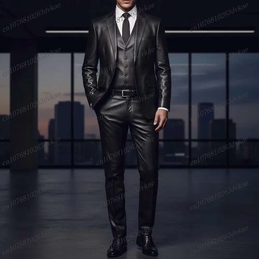 New Leather Black Men Suit Wedding Party Formal Groom Groomsman Prom Business Male Tuxedos 3 Piece Set Jacket Vest Pants
New Leather Black Men Suit Wedding Party Formal Groom Groomsman Prom Business Male Tuxedos 3 Piece Set Jacket Vest Pants