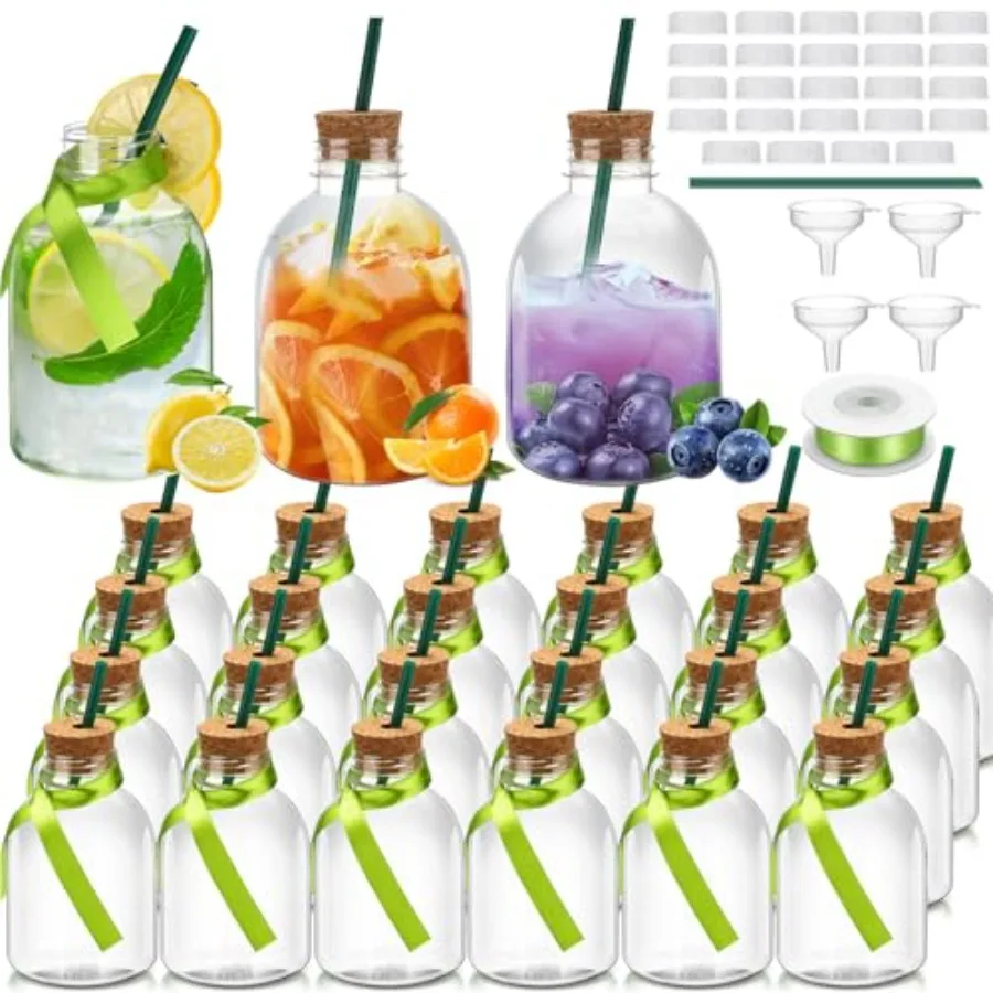 24 pcs Plastic Patron Bottles with Cork and Straw Empty Juice Bottles for Drinks Reusable Mini Liquor Jar with Green Silk Ribbo
24 pcs Plastic Patron Bottles with Cork and Straw Empty Juice Bottles for Drinks Reusable Mini Liquor Jar with Green Silk Ribbo