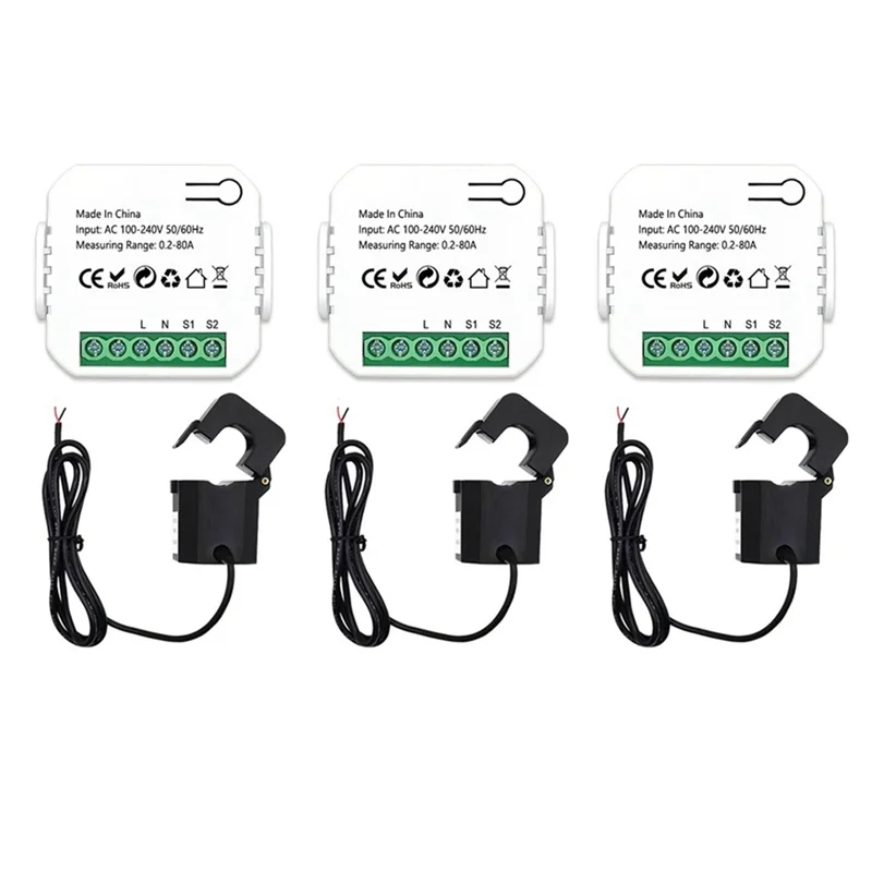 3X Tuya Smart Life Zigbee счетчик энергии 80A с зажимом трансформатора тока монитор мощности кВтч статистика электроэнергии-Y41A 
3X Tuya Smart Life Zigbee счетчик энергии 80A с зажимом трансформатора тока монитор мощности кВтч статистика электроэнергии-Y41A