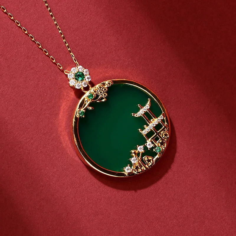 Vintage Crystal court style pendant Creative new in inlaid natural jasper chalcedony round necklace for women luxury jewelry
Vintage Crystal court style pendant Creative new in inlaid natural jasper chalcedony round necklace for women luxury jewelry