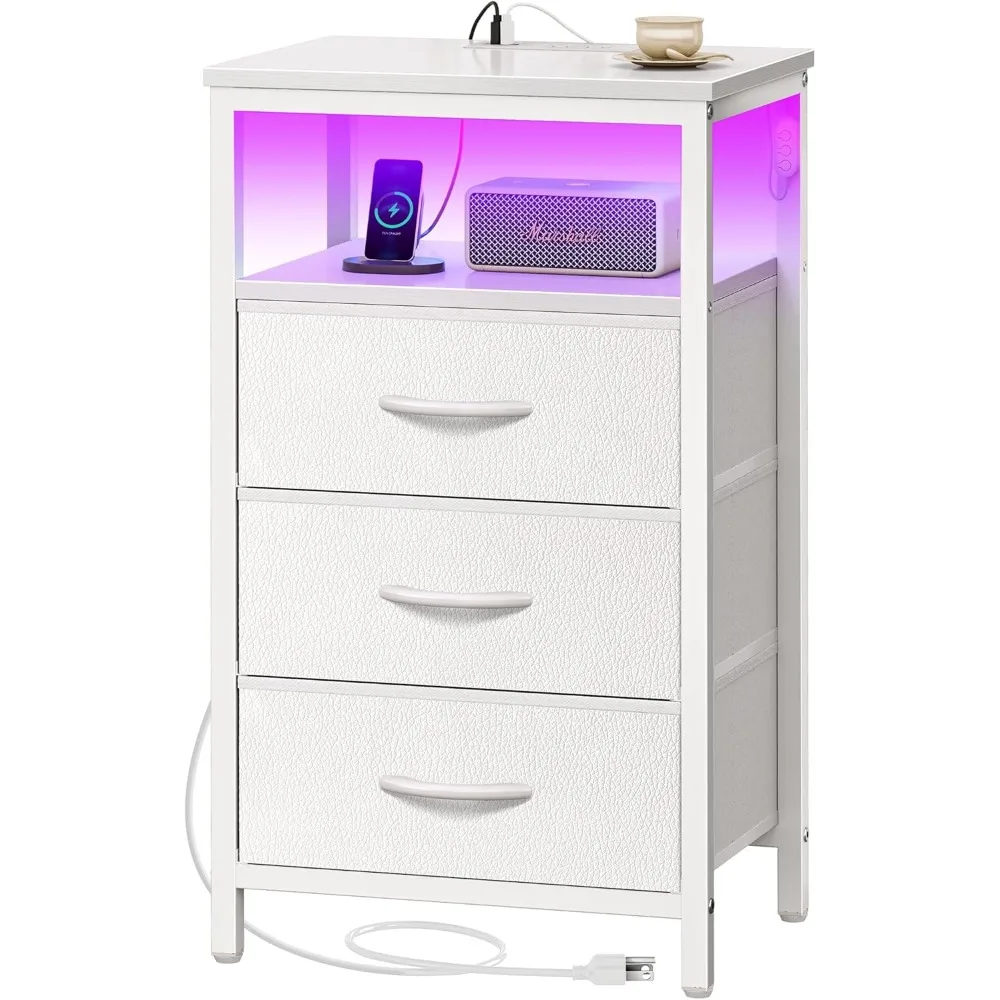 Night Stand with Charger Station and LED Lights, 3 Drawer Nightstand, Bed Side Table with Open Shelf, End Table, Tall Fabric Dr
Night Stand with Charger Station and LED Lights, 3 Drawer Nightstand, Bed Side Table with Open Shelf, End Table, Tall Fabric Dr