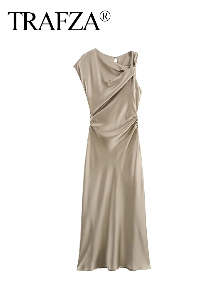 TRAFZA 2025 Summer Woman Fashion Fold Decoration Sexy Sleeveless Backless Dress Women O-Neck Solid Hollow Out Slim Long Dress
TRAFZA 2025 Summer Woman Fashion Fold Decoration Sexy Sleeveless Backless Dress Women O-Neck Solid Hollow Out Slim Long Dress