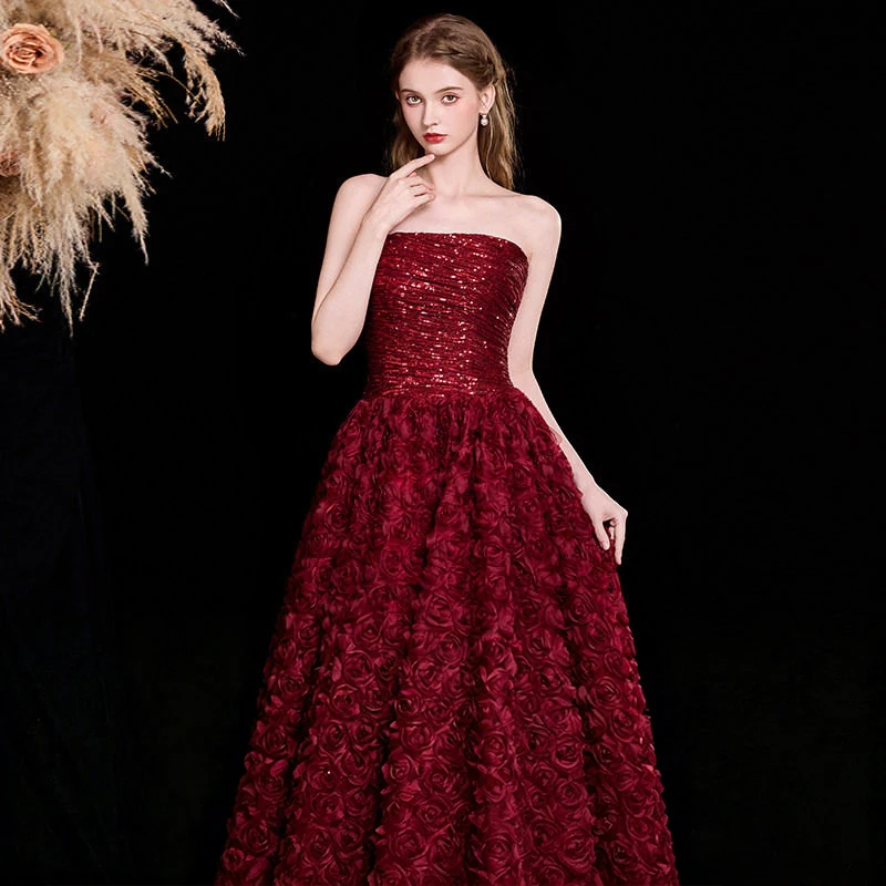 Sexy Burgundy 3D Sequin Strapless A-Line Maxi Dress, Elegant Formal Evening Prom Party Gown for Women with Custom Size
Sexy Burgundy 3D Sequin Strapless A-Line Maxi Dress, Elegant Formal Evening Prom Party Gown for Women with Custom Size