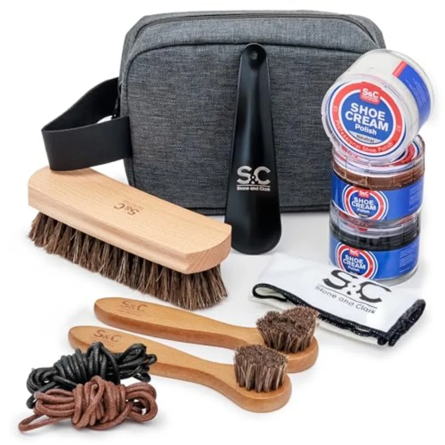 11 PC Shoe Shine Kit - Premium Shoe Polish Kit for Shoes - Black Brown and Neutral Shoe Creams with Brushes Laces Buffing Cloth
11 PC Shoe Shine Kit - Premium Shoe Polish Kit for Shoes - Black Brown and Neutral Shoe Creams with Brushes Laces Buffing Cloth