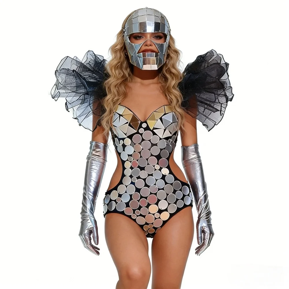 Bar Nightclub Women Sexy Stage Wear Silver Mirror Bikini Bodysuit for Singer Dancer Performance Dance Costume Party Show Outfit
Bar Nightclub Women Sexy Stage Wear Silver Mirror Bikini Bodysuit for Singer Dancer Performance Dance Costume Party Show Outfit