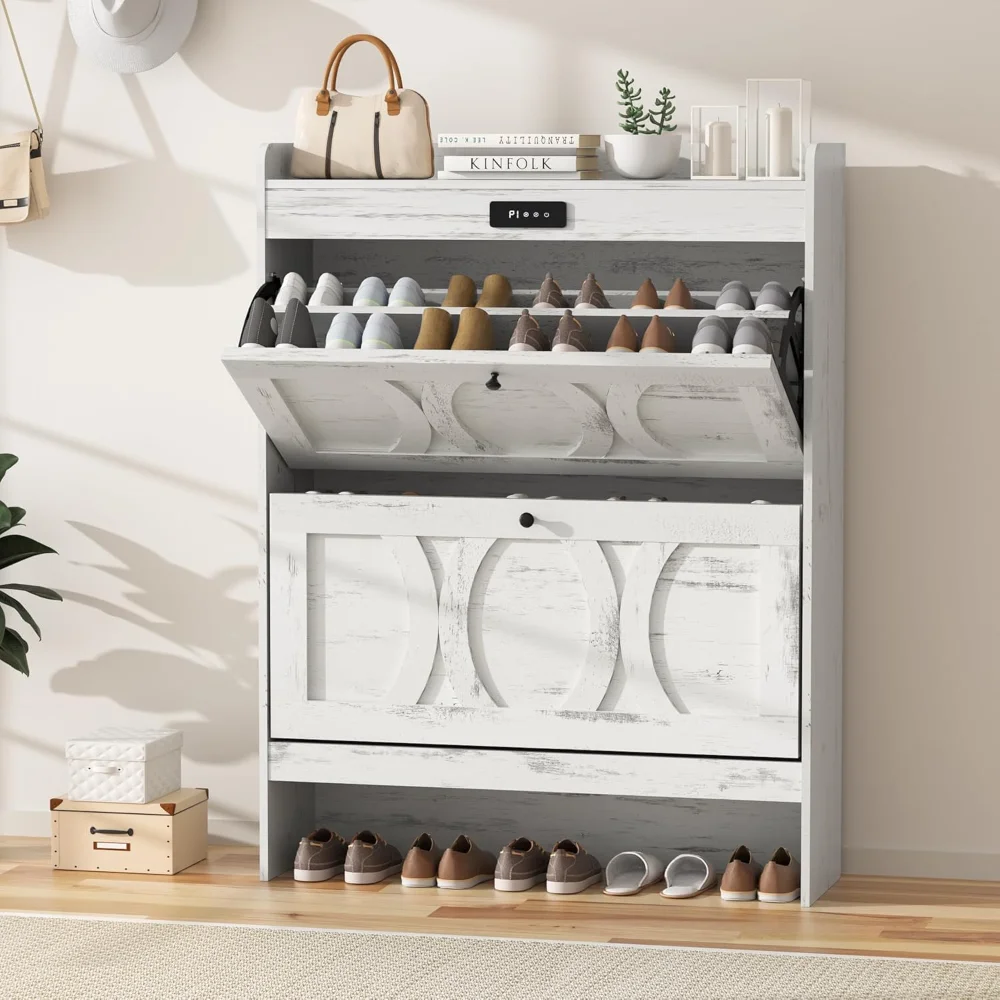 Shoe Cabinet with 2 Flip Drawers, LED Touchscreen Shoe Storage Organizer with Wooden Legs, Narrow Freestanding Entryway Shoe
Shoe Cabinet with 2 Flip Drawers, LED Touchscreen Shoe Storage Organizer with Wooden Legs, Narrow Freestanding Entryway Shoe