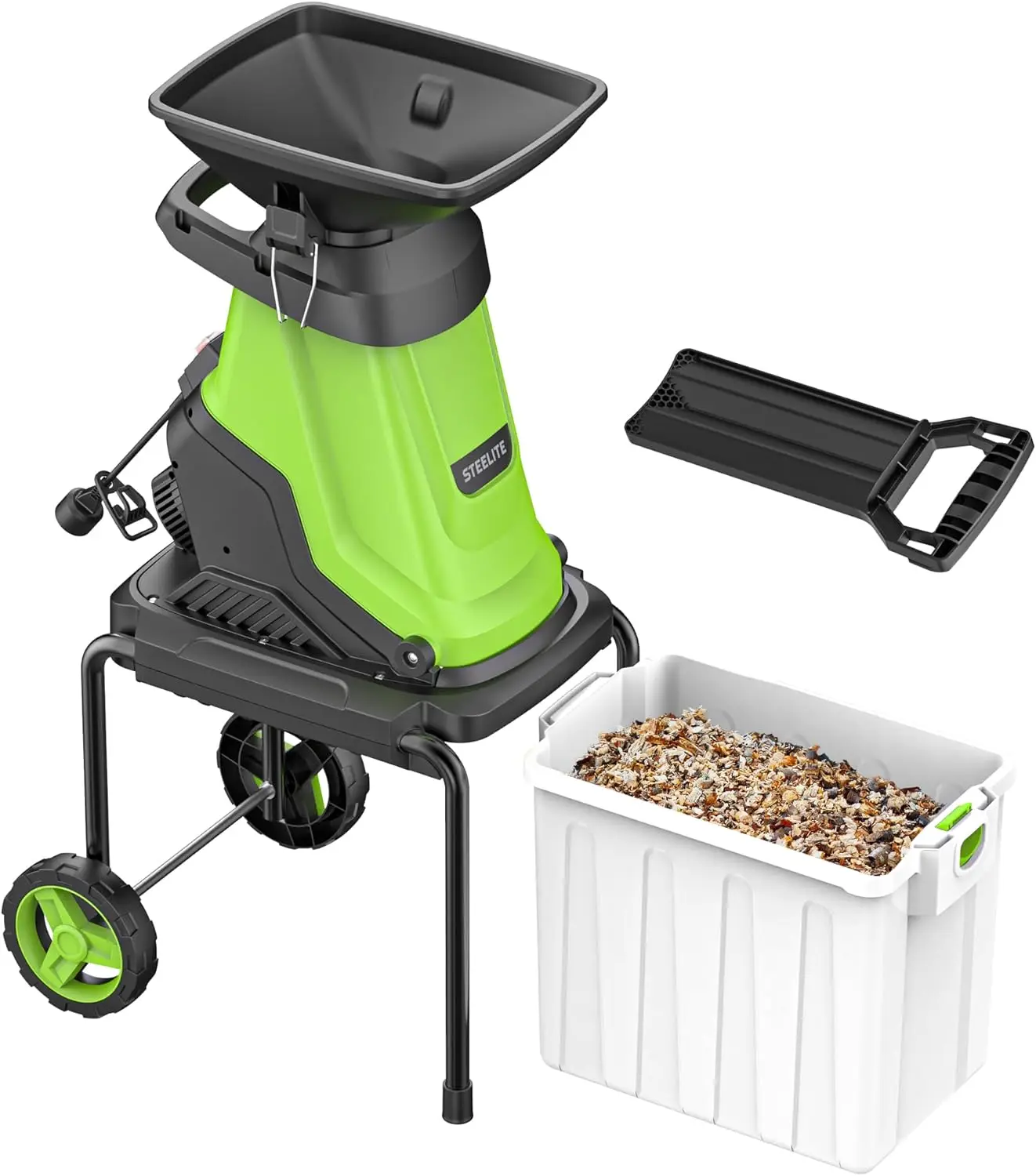 15 Amp Electric Wood Chipper, 55L Bin, 4000RPM, Dual Steel Blades for Twigs & Branches
15 Amp Electric Wood Chipper, 55L Bin, 4000RPM, Dual Steel Blades for Twigs & Branches