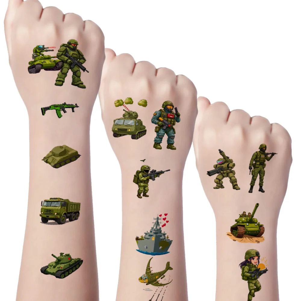 63pcs Temporary Tattoo Army Figures Waterproof Long-lasting Body Stickers Military Vehicles Tank Illustrations Cartoon For
63pcs Temporary Tattoo Army Figures Waterproof Long-lasting Body Stickers Military Vehicles Tank Illustrations Cartoon For