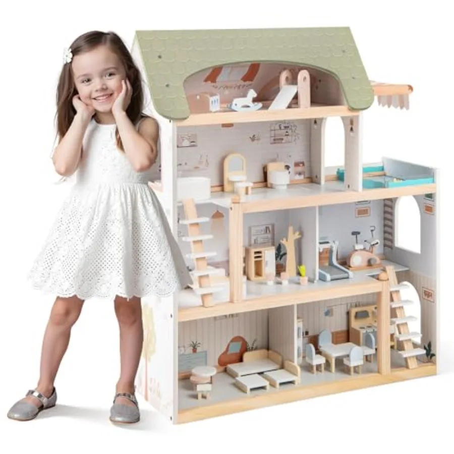 Wooden Dollhouse for Girls, 4-Story DIY Modern Playhouse with 33 Pcs Furniture Accessories, Open-Concept Pretend Family Play To
Wooden Dollhouse for Girls, 4-Story DIY Modern Playhouse with 33 Pcs Furniture Accessories, Open-Concept Pretend Family Play To