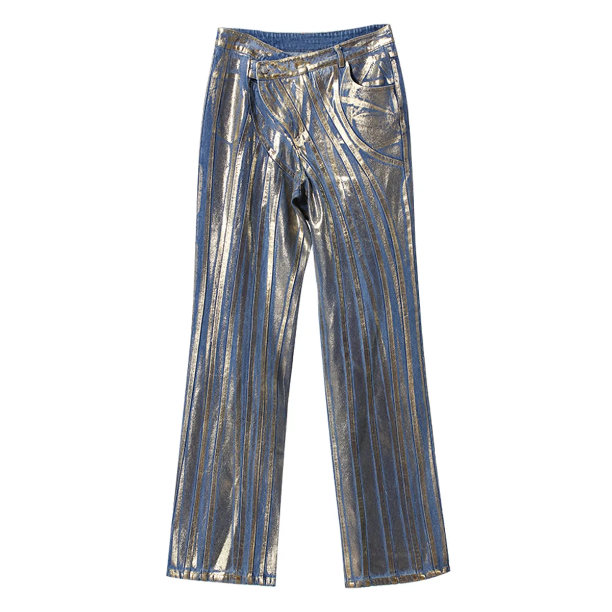 Spring Women's Slimming Straight Leg Jeans Beveled Edge Buckle Waist Spliced Strip Hot Stamping Brushed Silver Powder Technology
Spring Women's Slimming Straight Leg Jeans Beveled Edge Buckle Waist Spliced Strip Hot Stamping Brushed Silver Powder Technology