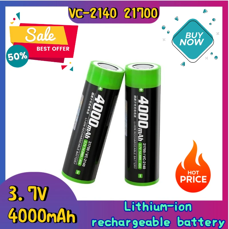 3.7V 4000mAh VC-2140 21700 High-capacity Rechargeable Lithium Battery 40A Discharge
3.7V 4000mAh VC-2140 21700 High-capacity Rechargeable Lithium Battery 40A Discharge