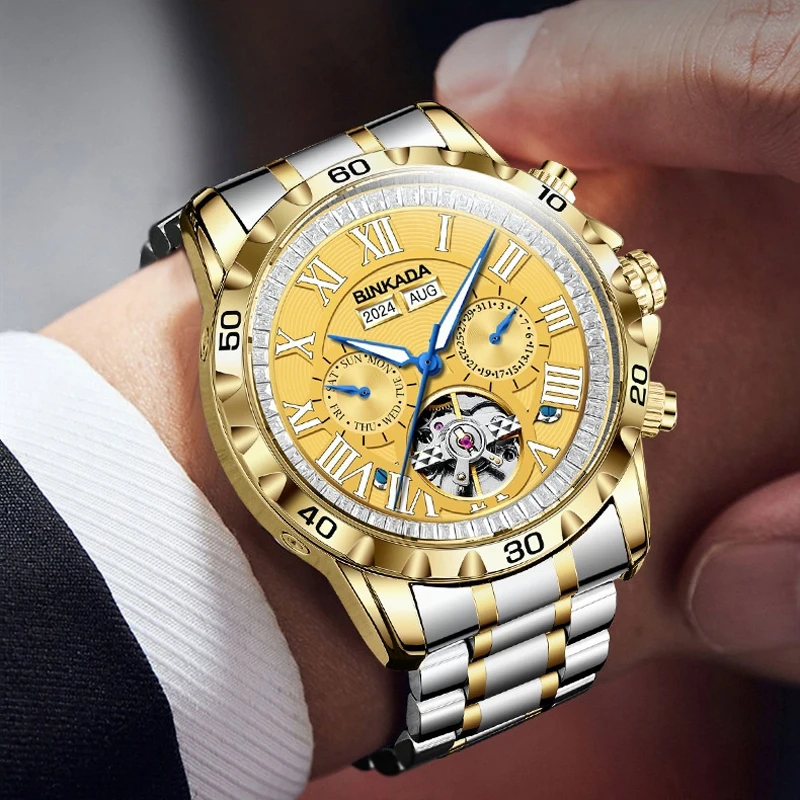BINKADA Fashion Men's Tourbillon Mechanical Watch Luxury Stainless Steel Men's Watch Multifunctional Calendar Waterproof Watch
BINKADA Fashion Men's Tourbillon Mechanical Watch Luxury Stainless Steel Men's Watch Multifunctional Calendar Waterproof Watch