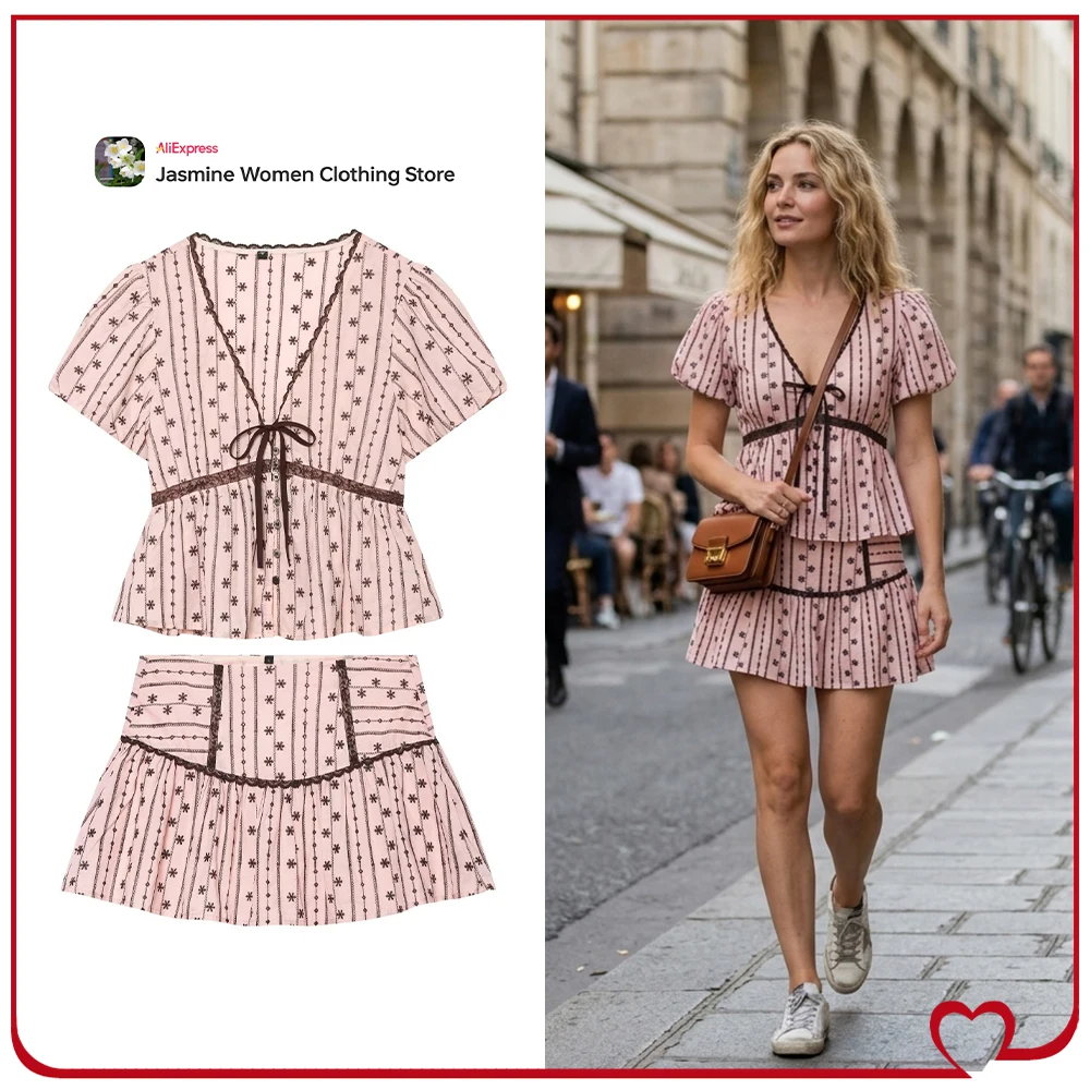 Summer Embroidered 2 Piece Sets for Women Sweet Pink Skort Sets Embroidered Tie Top with Lace Trim & Tonal Skort with A-line Hem
Summer Embroidered 2 Piece Sets for Women Sweet Pink Skort Sets Embroidered Tie Top with Lace Trim & Tonal Skort with A-line Hem