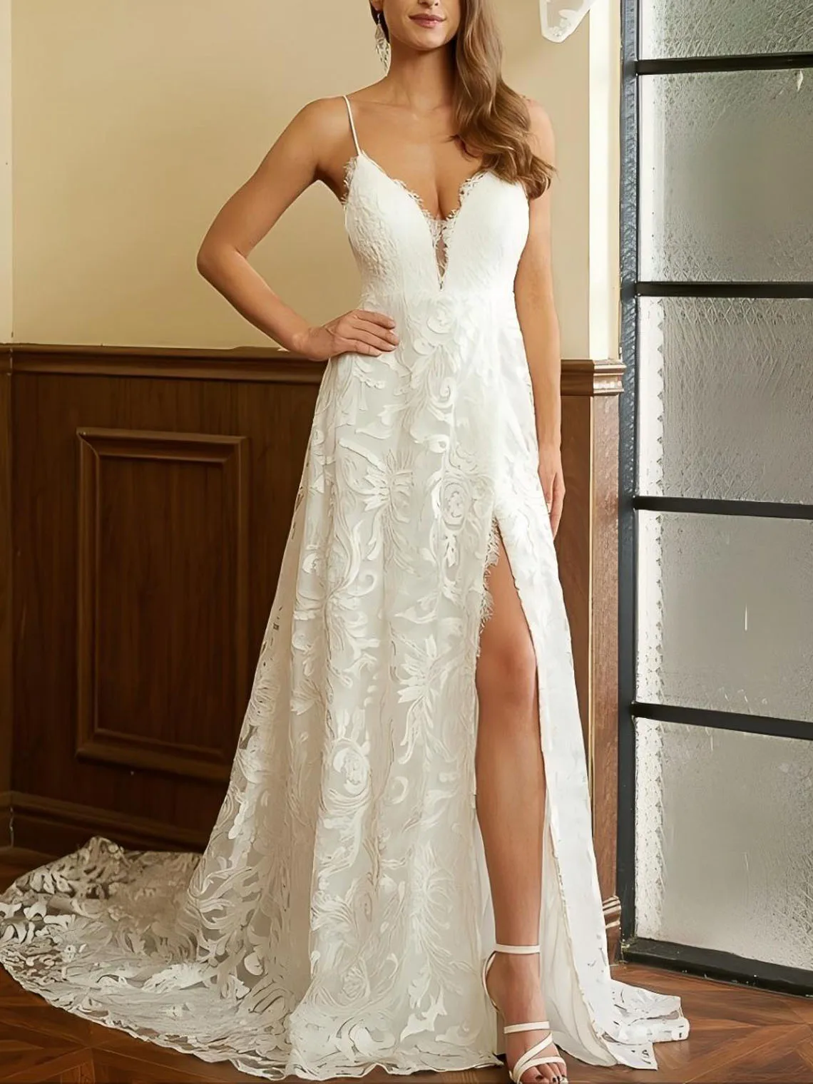 Elegant Modern A-Line Reception Wedding Gown Lace Sleeveless Chapel Train High Split Engagement Bridal Gown 2025 Free Customized
Elegant Modern A-Line Reception Wedding Gown Lace Sleeveless Chapel Train High Split Engagement Bridal Gown 2025 Free Customized