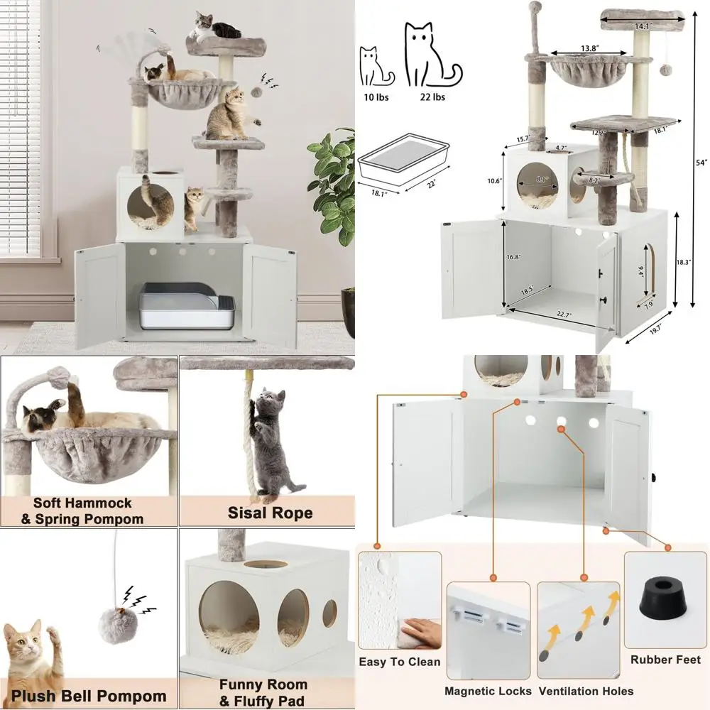 Крытое кошачье дерево со шкатулкой для туалета, большое деревянное кондоминирование 2-в-1, корзина, когтеточки, помпоны, белый
Крытое кошачье дерево со шкатулкой для туалета, большое деревянное кондоминирование 2-в-1, корзина, когтеточки, помпоны, белый