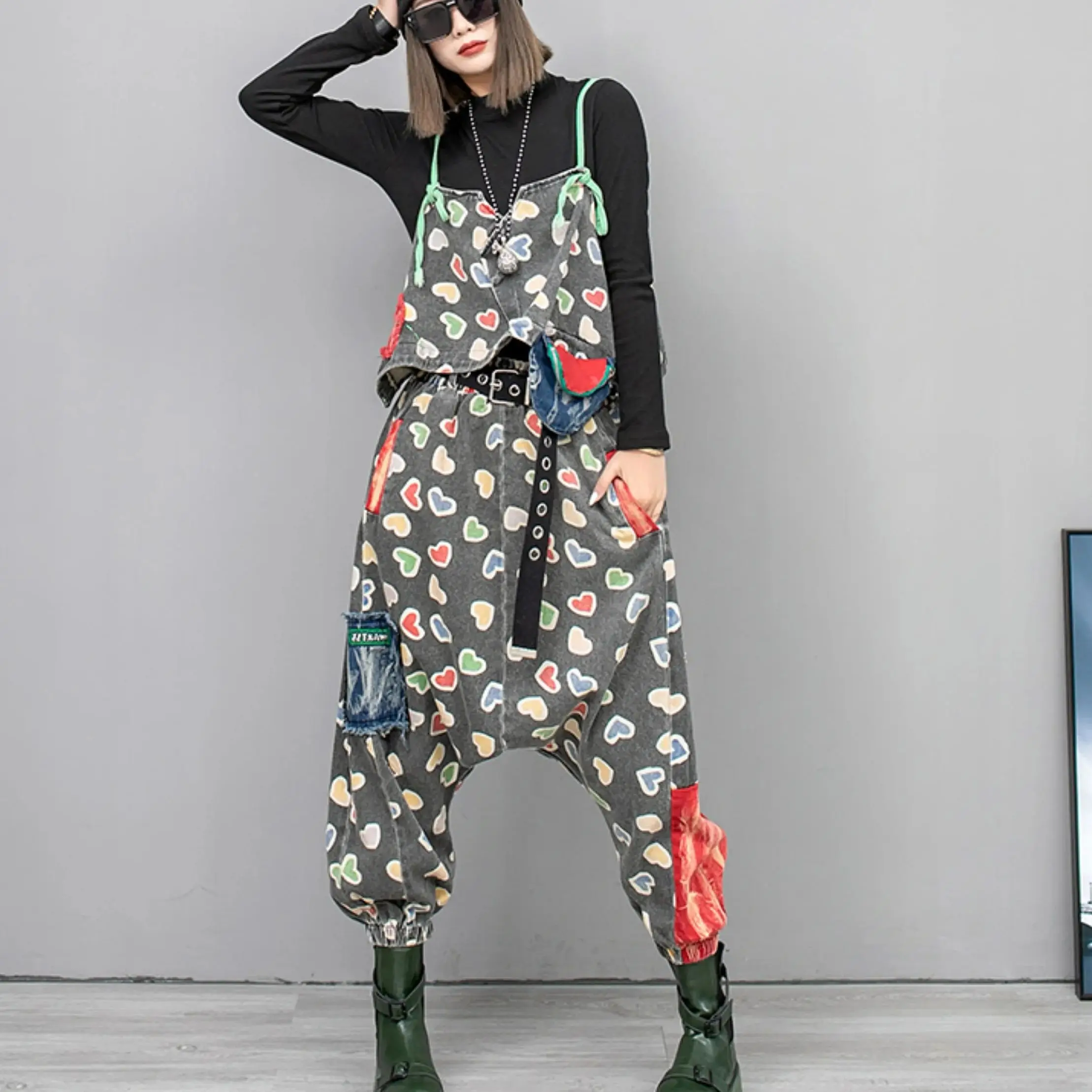 Cowboy Cross-pants Denim Halter Vest Two Pieces Set Hip Hop Street Personalized Print Streetwear Dance Harem Trousers Sets
Cowboy Cross-pants Denim Halter Vest Two Pieces Set Hip Hop Street Personalized Print Streetwear Dance Harem Trousers Sets