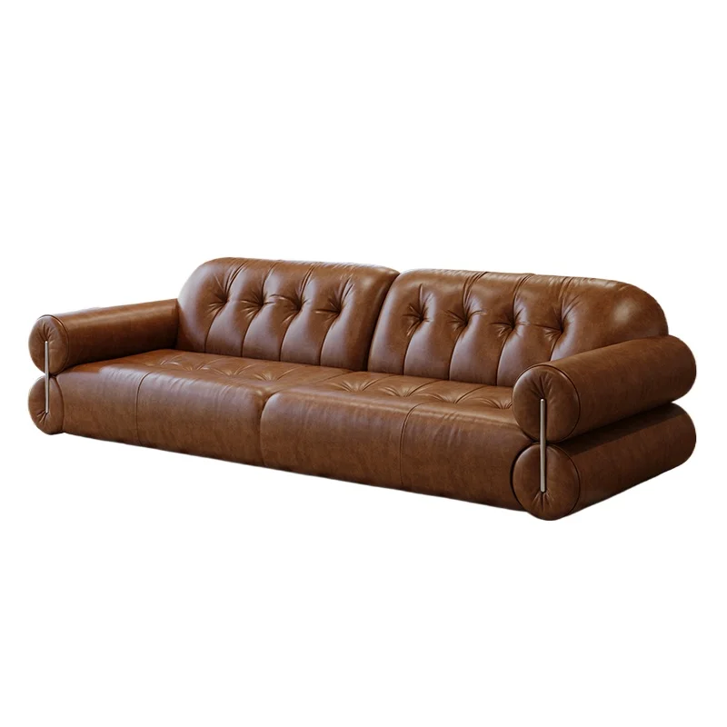 French retro leather brown sugar cloud sofa antique black straight row small apartment in the living room
French retro leather brown sugar cloud sofa antique black straight row small apartment in the living room