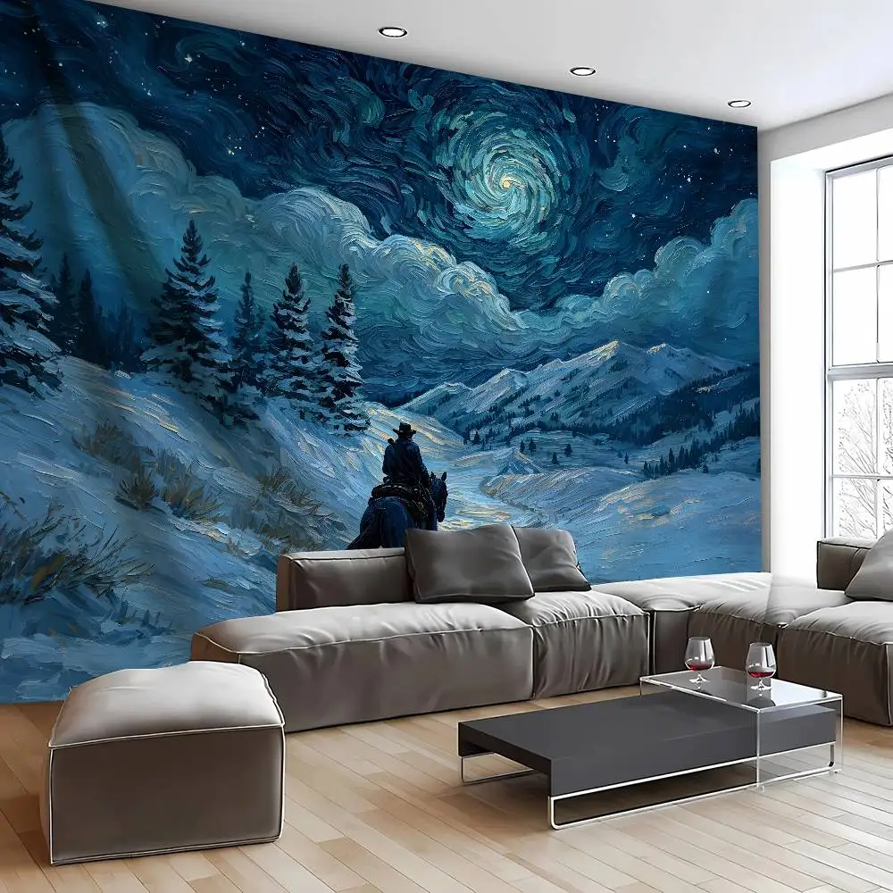 Cool Starry Night Cowboy Tapestry Wall Hanging, Ins Style Winter Western Landscape Tapestries, Aesthetic Home Living Room Decor
Cool Starry Night Cowboy Tapestry Wall Hanging, Ins Style Winter Western Landscape Tapestries, Aesthetic Home Living Room Decor
