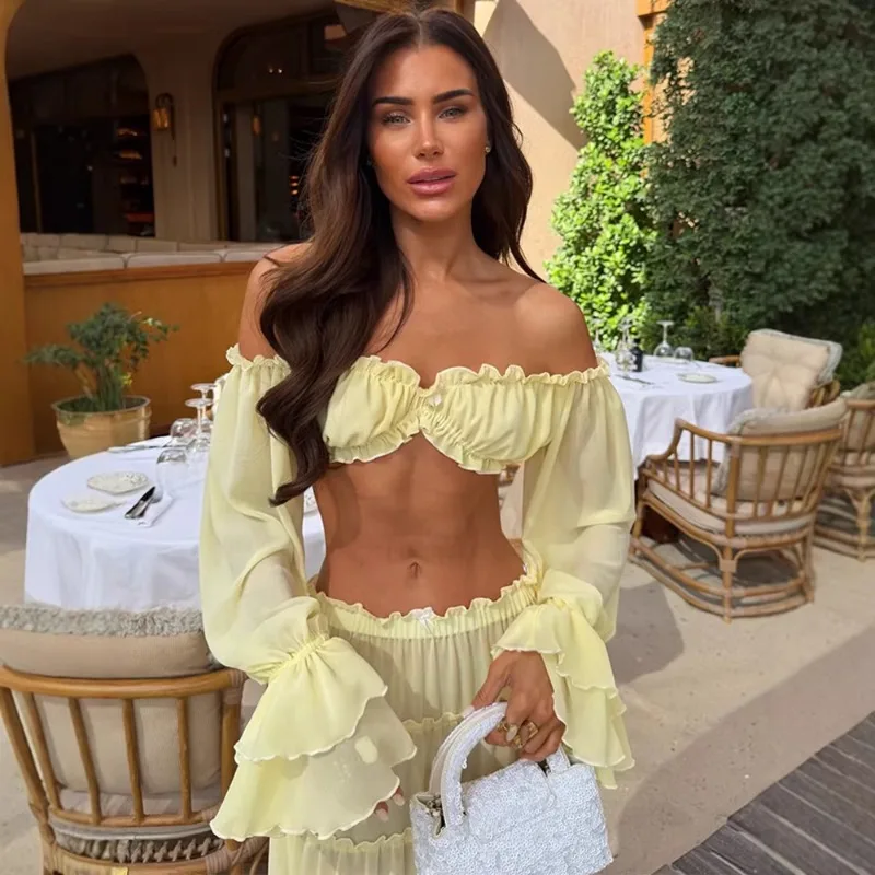 UNITIM Sexy Off Shoulder Top Maxi Skirt Set Women Yellow Ruffles Maxi Skirt Suit Chic Ruffled Sheer Tops Holiday Beach Party Set
UNITIM Sexy Off Shoulder Top Maxi Skirt Set Women Yellow Ruffles Maxi Skirt Suit Chic Ruffled Sheer Tops Holiday Beach Party Set