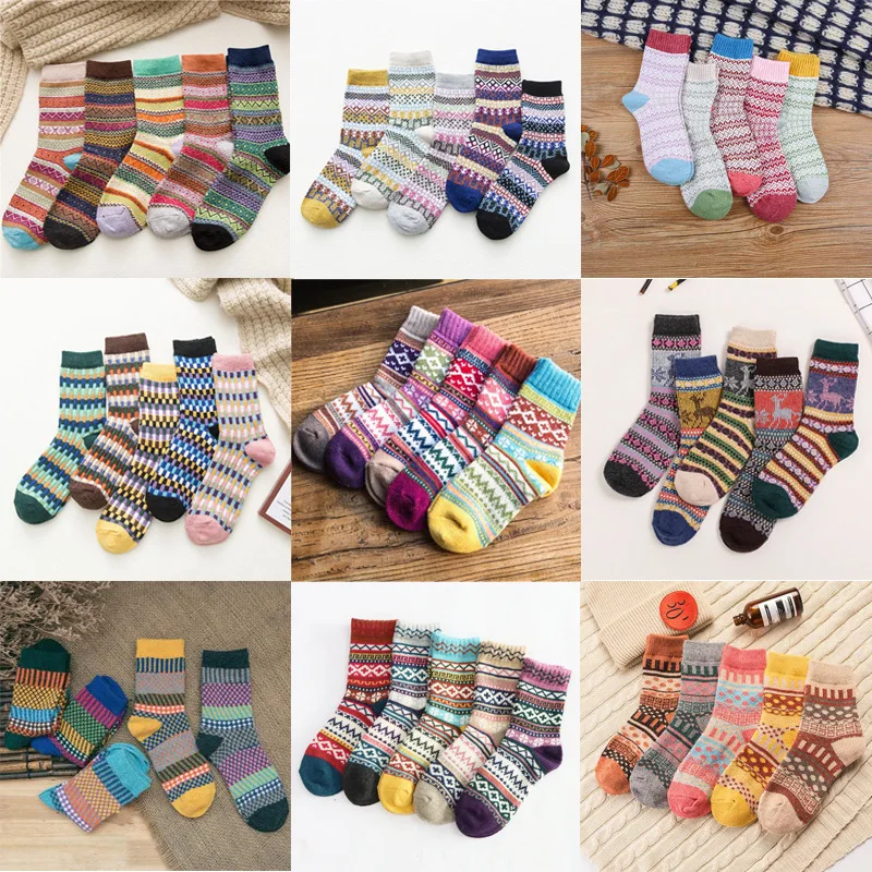 5 Pairs Wholesale Winter Thicken Warm Wool Socks Women Vintage Nordic Cozy Crew Socks
5 Pairs Wholesale Winter Thicken Warm Wool Socks Women Vintage Nordic Cozy Crew Socks
