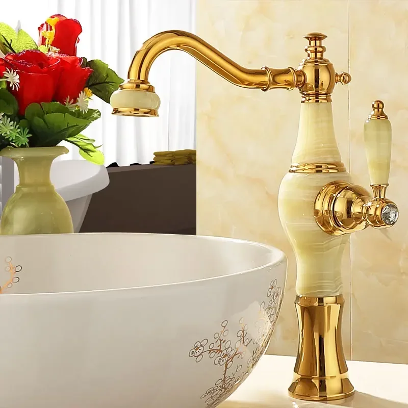 Gold Jade Bathroom Basin Faucet Tall Vessel Sink Mixer Tap Cold And Hot Water Vanity Washbasin Faucet Bathroom Hardware
Gold Jade Bathroom Basin Faucet Tall Vessel Sink Mixer Tap Cold And Hot Water Vanity Washbasin Faucet Bathroom Hardware