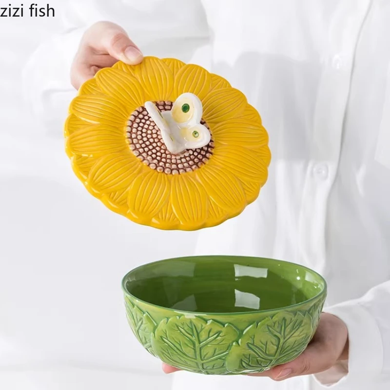 Sunflower Ceramic Soup Bowl Butterfly Cover Instant Noodle Bowl Dessert Bowls Dining Plate Steamed Egg Bowl Fruit Salad Bowls
Sunflower Ceramic Soup Bowl Butterfly Cover Instant Noodle Bowl Dessert Bowls Dining Plate Steamed Egg Bowl Fruit Salad Bowls